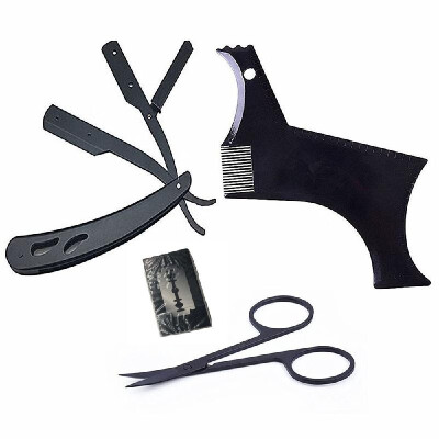 

Stainless Steel Razor Scissors Beard Styling Comb Shaving Blade Set Black