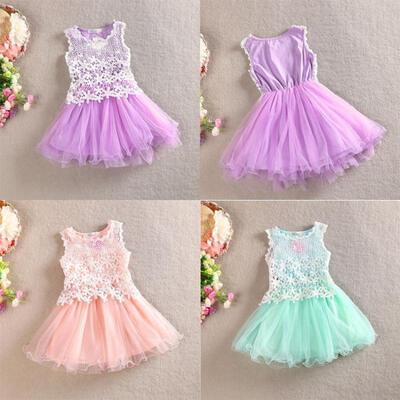 

Elegant Kids Baby Girls Lace Flower Tulle Gown Formal Party Dress Tutu Dresses