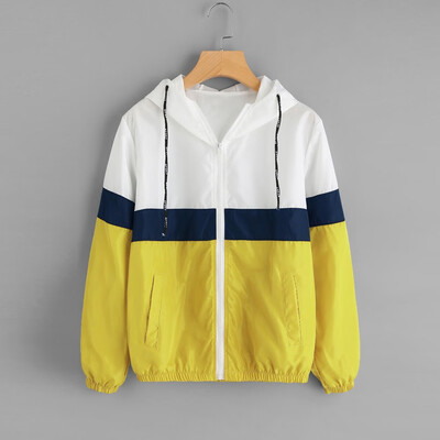 

Roseonmyhand Women Long Sleeve Patchwork Thin Skinsuits Hooded Zipper Pockets Sport Coat