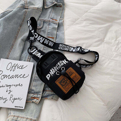 

Summer mini bag chic contrast color small fresh canvas chest bag new 2019 fashion shoulder slung bag