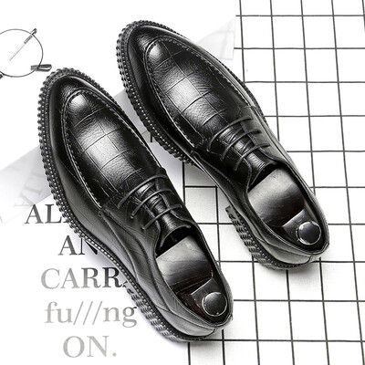 

Mens shoes tide shoes pointed soft face youth tie thick platform British business shoes wild 8226