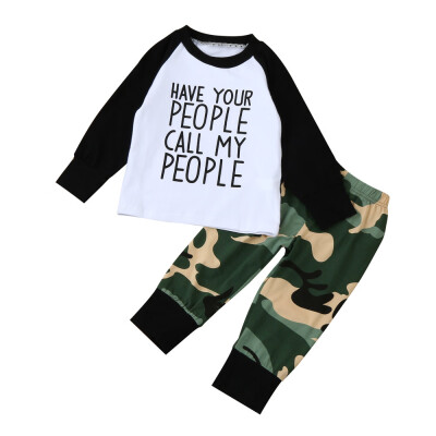 

Newborn Infant Baby Boy Letter T shirt TopsCamouflage Pants Outfits Clothes Set