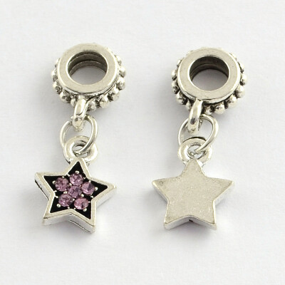 

Alloy Rhinestone European Dangle Beads Star Antique Silver Light Amethyst 24mm Hole 4mm