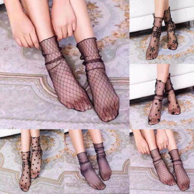 

Women Sheer Mesh Lace Fish Net Short Socks Ruffle Fishnet Soft Thin Ankle Socks