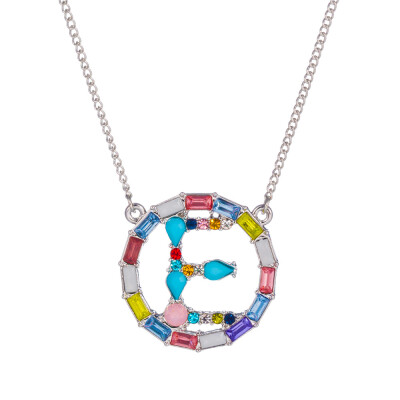 

Multicolor fashion Silver charm 26 Alphabet Round pendant necklace pave zircon initial letter necklaces Couple Name necklace