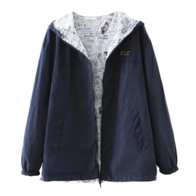

Toponeto Women Casual Solid Color Print Wear Both Long Sleeve Hooded Jacket