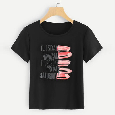 

Nomeni Women Casual Short Sleeve Letter Printed Top Blouse Crop Tops Shirt
