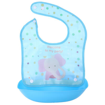 

Blue Cotton Removable Baby Imitation Silicone Waterproof Print Pattern Bibs