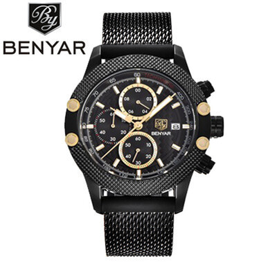 

Gobestart BENYAR Sport Chronograph Watches Men Mesh Band Waterproof Luxury Quartz Watch