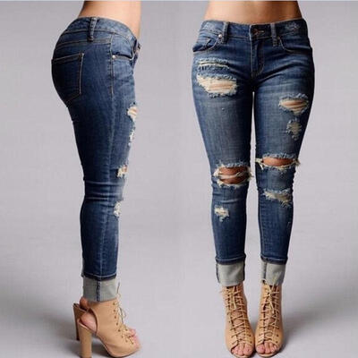 

Newest Hot Women Trousers Destroyed Ripped Distressed Slim Casual Pants Boyfriend Jeans
