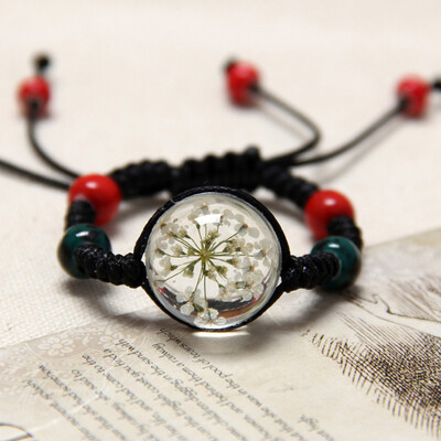 

Natural Dried Flower Bracelet For Womens Jewelry Cherry blossom Life time gem Hand-knitted national Accessories
