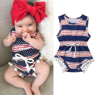 

USA STOCK Infant Baby Girl 4th of July Outfits Romper Jumpsuit Clothes Sunsuit