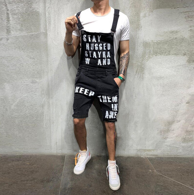 

Gobestart Mens Letter Pocket Jeans Overall Jumpsuit Streetwear Overall Suspender Pants