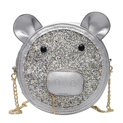 

Cute Women Cartoon Pig Sequined Faux Leather Small Round Crossbody Shoulder Bag