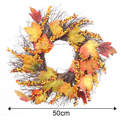

〖Follure〗50cm Berry Maple Leaf Fall Door Wreath Door Wall Ornament Thanksgiving Day