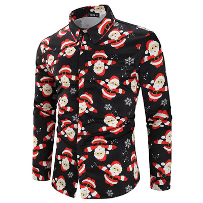

2019 New Arrival Hot Sale Casual Christmas Santa Christmas Tree 3D Print Shirt Long Sleeve Stand Collar Slim Fit Shirt Plus Size