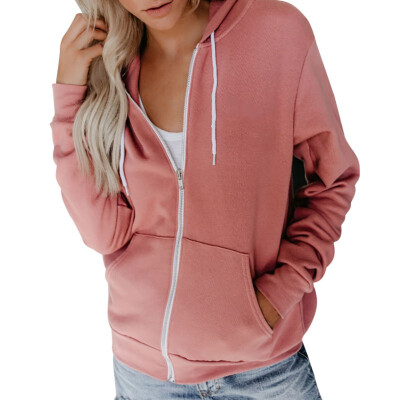 

New Fashion FemaleAutumn Zipper Sweater Solid Hoodie Long-sleeve Sweatshirt Casual Drawstring Hooded Jacket Coat