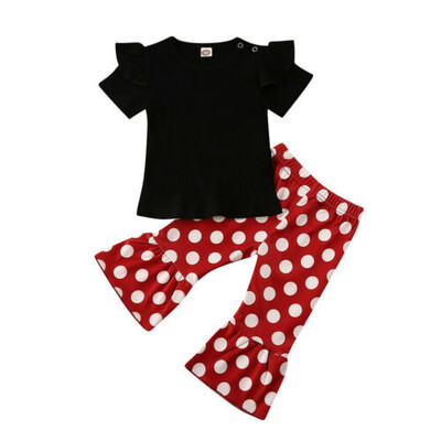 

Toddler Baby Girl Clothes Ruffle Tops T-shirt Polka Dot Flared Pants Outfits Set