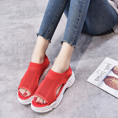 

Slipper Knitted Sandals Thick-soled Muffin&Waterproof Platform Leisure Shoes Soft-soled Comfortable Fairy Shoes in Summer