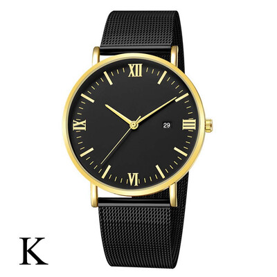 

Gobestart Luxury Fashion Stainless Steel Mesh Belt Watch Mens Quartz Calendar Watches