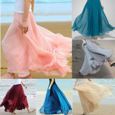 

Women Loose BOHO Gypsy Chiffon Long Full Skirt Maxi Beach Dress Colorful