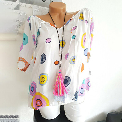 

Starmoon Women Fashion Summer V Neck Dot Printed Half Sleeve Blouse Loose Shirt Top