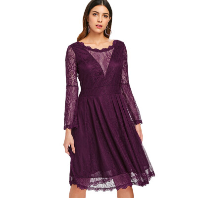 

Lace Knee Length Long Sleeve Dress