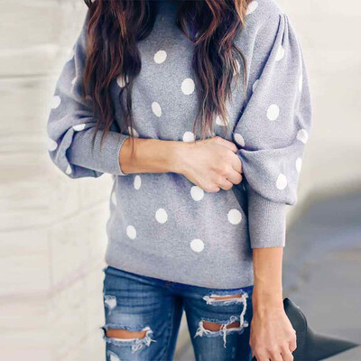 

〖Follure〗Womens Dot Printing O-Neck Long-Sleeved Slim Sweater Pullover Casual Sweater