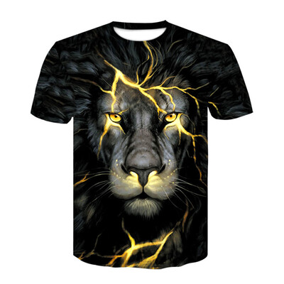 

3D Lightning Lion Print Men\s Casual Short Sleeve Graphic T-shirt