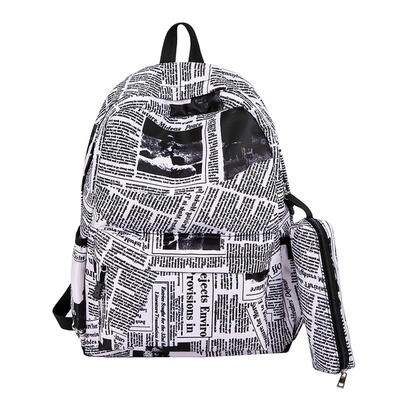 

2pcsset Fashion Travel Backpacks Men Nylon Letter Print Knapsack Pen Bags