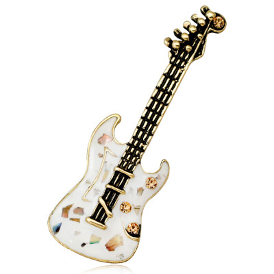 

Fashion Jewelry Guitar Brooch White Black Rhinestone Brooch Ladies Lapel Pin Badge