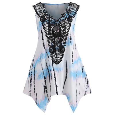 

Sleeveless Sharkbite Hem T-shirt with Lace
