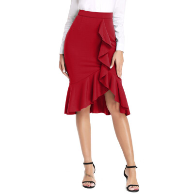 

Roseonmyhand Womens Fashion Casual Ruffled Elastic Irregular Solid Fishtail Skirts