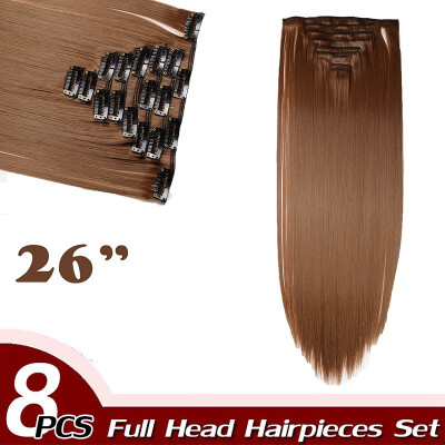 

Curly Full Head Clip Synthetic in Hair Extensions 8 Piece 18 Clips Hairpiece Long Wave for Women