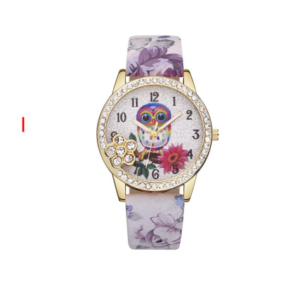 

Flower Watch Reloj 2018 relogio masculino Women Leather Owl Pattern Quartz Analog Wrist Watch Crystals Decor Saat Dropship