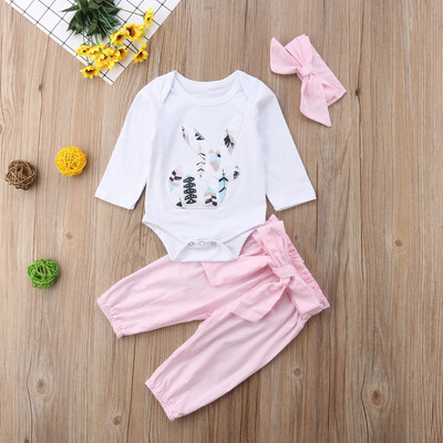 

Newborn Kid Baby Girl Infant Bunny 3pcs Clothes Romper Tops Pants Outfits Set