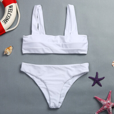 

Roseonmyhand Women Bikini Wide Straps Padded Bandeau Bikini Set Neck Pullover Swimsuit