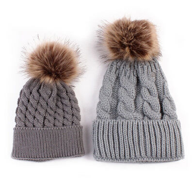 

Mom MotherBaby Knit Pom Bobble Hat Kids Girls Boys Winter Warm Beanie Caps NEW