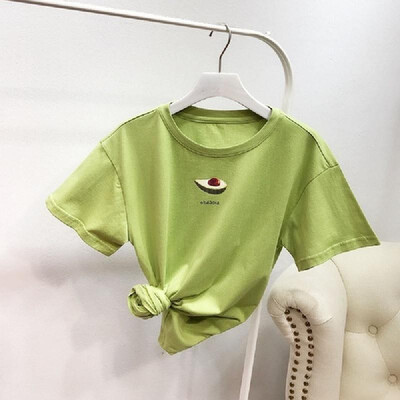 

Cec super fire avocado green matcha green short-sleeved T-shirt female 2019 summer Korean student cartoon print shirt tide Green