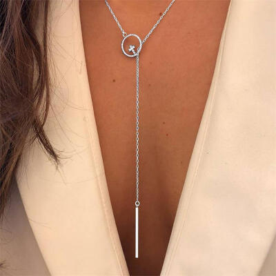 

Bohemian Women Necklaces Round Cross Square Pendant Geometric Silver Necklace Set Female Temperament Glamour Wedding Gift