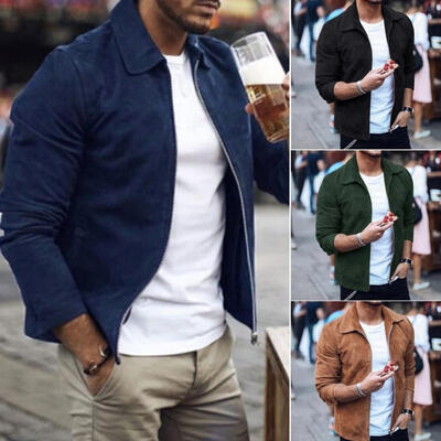 

Men Zipper Casual Business Jacket Fight Bomber Coat Thin Autumn Baseball Outwear