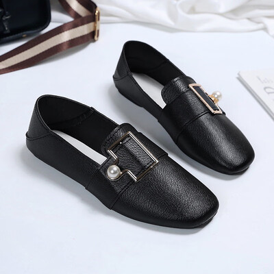 

Two Bean Shoes for Women Spring Single Shoes Flat Bottom Korean Version of Baitao Social Shoes for Students Small Leather Shoes