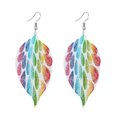 

Retro Colorful Hollow Leaf Hook Earrings Ethnic Women Party Jewelry Ear Dangle