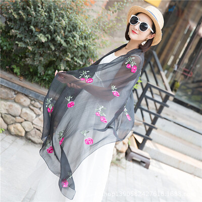 

Scarf shawl dual-use long female Korean version of the national wind embroidery chiffon scarves spring&autumn embroidered shawl manufacturers wholesale