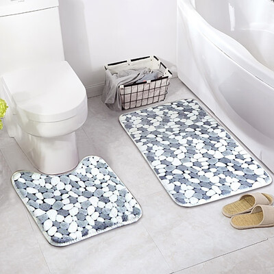 

2pcs Set Soft Cotton Bath Stone Bath Pedestal Mat Toilet Non Slip Washable Floor Rugs
