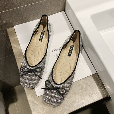 

Square head shallow mouth shoes women summer Korean fashion bow gentle flat casual one pedal shoes