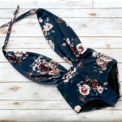 

Roseonmyhand Summer Women Fashion High Waist Floral One piece Swimsuit Sexy V-neck Swimwear