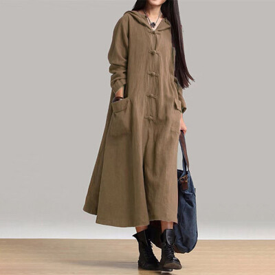 

PLUS -4XL Women Vintage Hooded Hoodies Jackets Long Coats Outerwear Maxi Dress