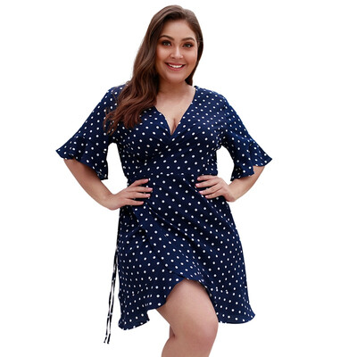 

Summer new original womens V-neck lotus leaf sleeve wave dress