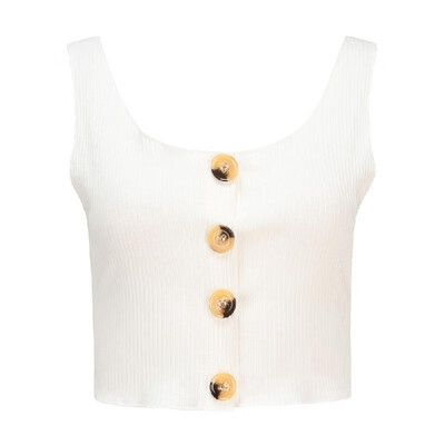 

Sexy Women Slim Crop Top Vest Backless Sleeveless Scoop Neck Button Casual Tank Top Pullover